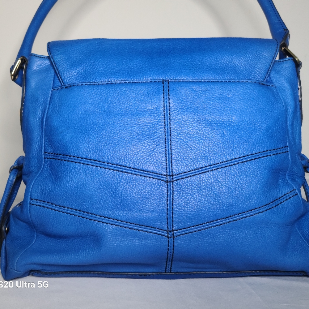 Anthropologie orYany Large Blue Leather Turn Lock Shoulder Bag - Picture 7 of 10